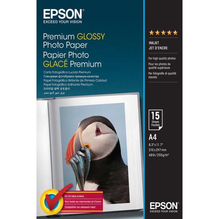 Epson Papel Premium Glossy Photo 255 gr, A4, 15 Hojas