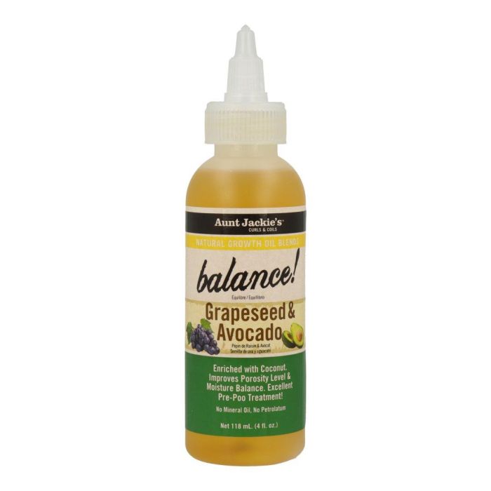 Aunt Jackie's Grapeseed & Avocado Balance Oil 118ml - Aceite Capilar Equilibrante y Elástico para Cabello Rizado