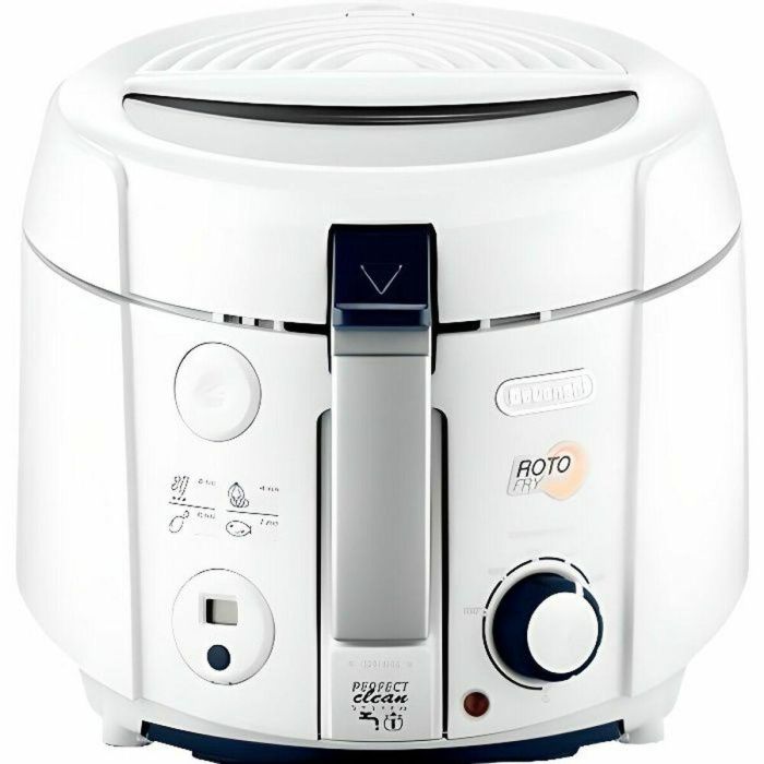 Delonghi F38436 Freidora eléctrica RotoFry Classic Cesta giratoria, 1.2kg Papas Fritas, Termostato y Temporizador Digital, Blanco