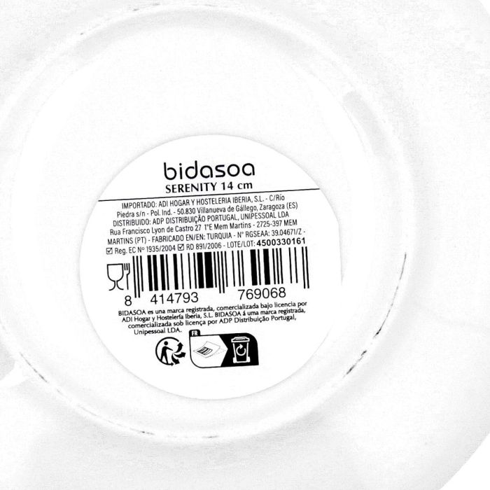 Plato Café Porcelana Serenity Hydrozero Bidasoa 15 cm 6