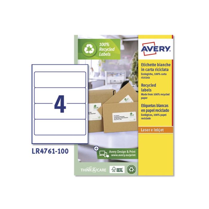 Etiqueta Adhesiva Avery Papel Blanco Reciclado Para Archivador 192x61 mm Laser Pack De 400 Etiquetas 1