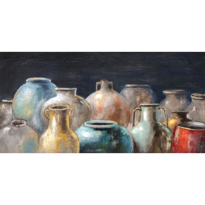 DKD Home Decor Cuadro Cottage con Jarones Pintado a Mano sobre Lienzo y Madera de Pino Multicolor 2.7x60x90 cm Set de 2 1