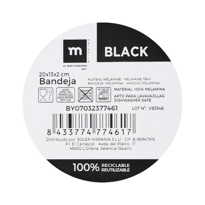 Bandeja Melamina Mate Black 20x13x2 cm - La Mediterranea (24 Unidades) 1 Bandeja Melamina Mate Black 20x13x2 cm - La Mediterranea (24 Unidades) 1