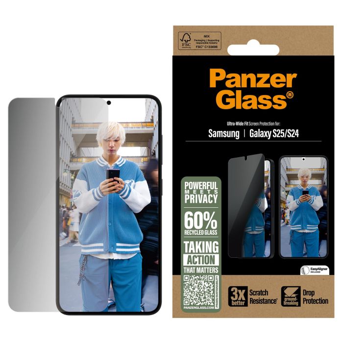 PanzerGlass Protector de Pantalla de Privacidad para Samsung Galaxy S25, S24 | Vidrio Templado Anti-Golpes y Anti-Rayones 1