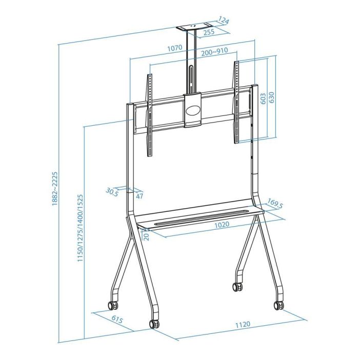 TooQ iStar Soporte de Suelo con Ruedas para Pantallas 55-100", Carga 120 kg, Altura Ajustable, Negro, con Bandejas 8