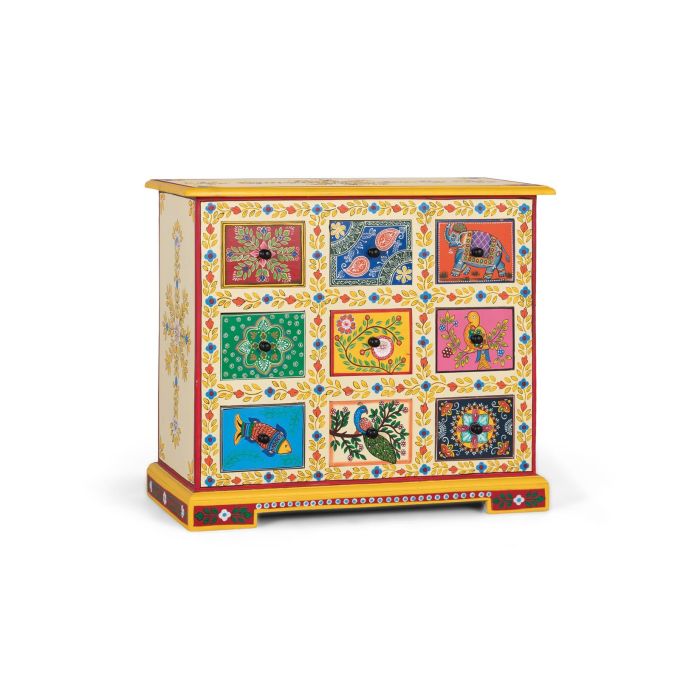 GINER Y COLOMER Mueble Auxiliar con 9 Cajones Pintados a Mano Multicolor en Madera de Mango 1 GINER Y COLOMER Mueble Auxiliar con 9 Cajones Pintados a Mano Multicolor en Madera de Mango 1