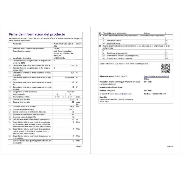 Smart TV Xiaomi ELA5730EU 4K Ultra HD QLED 85" 7