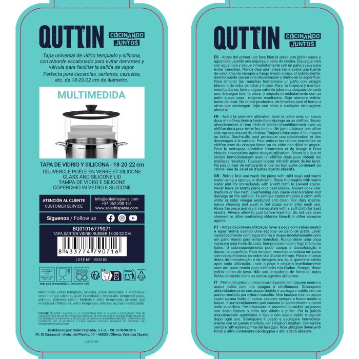 Quttin Tapa para Sartén de Vidrio con Borde de Goma, Compatible con 18, 20 y 22 cm (12 Unidades) 9