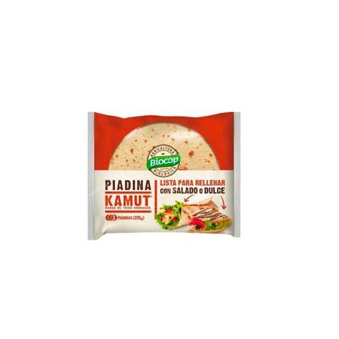 BIOCOP Piadina Kamut Bio 225g - Fácil de digerir, 3 unidades, ideal para snack o comida rápida, dulce o salado