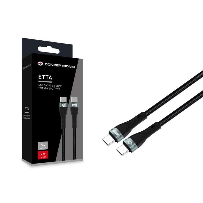 Conceptronic ETTA01B20 Cable USB C Macho - Macho Negro 100W 2 Metros 2 Conceptronic ETTA01B20 Cable USB C Macho - Macho Negro 100W 2 Metros 2