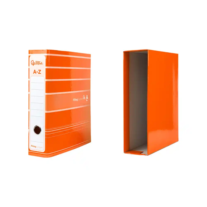 Liderpapel Archivador de Palanca A4 Filing System Forrado Naranja Lomo 80mm con Caja y Compresor Metálico 2