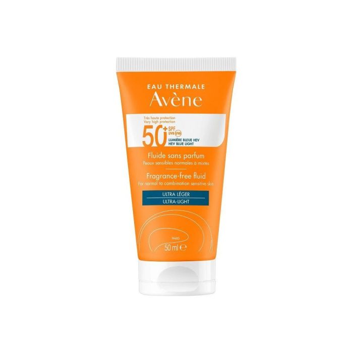 Avène Protector Solar Facial Fluido SPF50+ Muy Alta Protección Piel Sensible Normal y Mixta Sin Perfume Ligero Invisible Resistente Agua 50ml