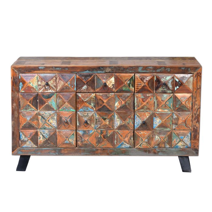 Giner Y Colomer Aparador Madera Reciclada Multicolor 90x150 cm 3 Cajones 3 Puertas 1 Giner Y Colomer Aparador Madera Reciclada Multicolor 90x150 cm 3 Cajones 3 Puertas 1