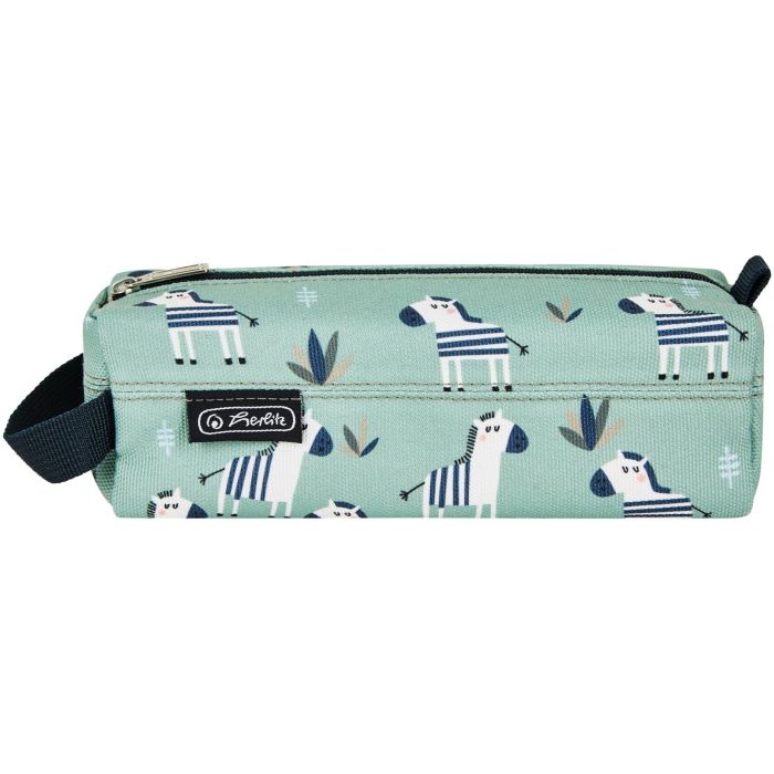 Herlitz Estuche Escolar Blando Quattro Crazy Zebra de Poliéster Negro/Verde/Blanco con Cremallera para Adolescentes