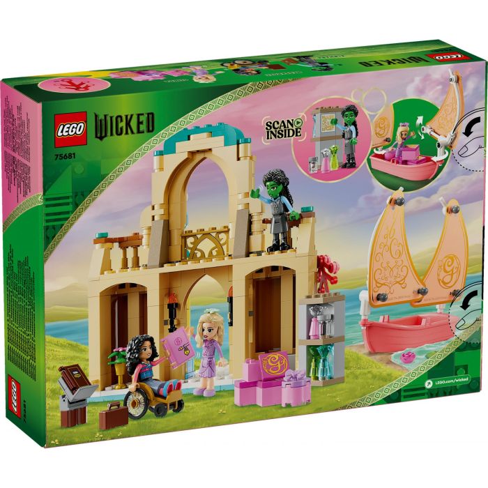 LEGO 75681 Glinda, Elphaba y Nessarose en Shiz University Set de Construcción de Fantasía, Edificio 2 plantas, Balcones, Sala Libros, Accesorios Oz +7 años 12