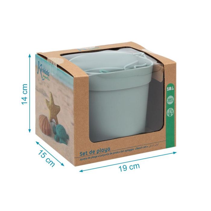 KioKids Set de Juego de Playa de Silicona Verde, 5 Piezas: Cubo, Pala y 3 Moldes de Arena. Seguro y Fácil de Limpiar para Niños +18 meses 4