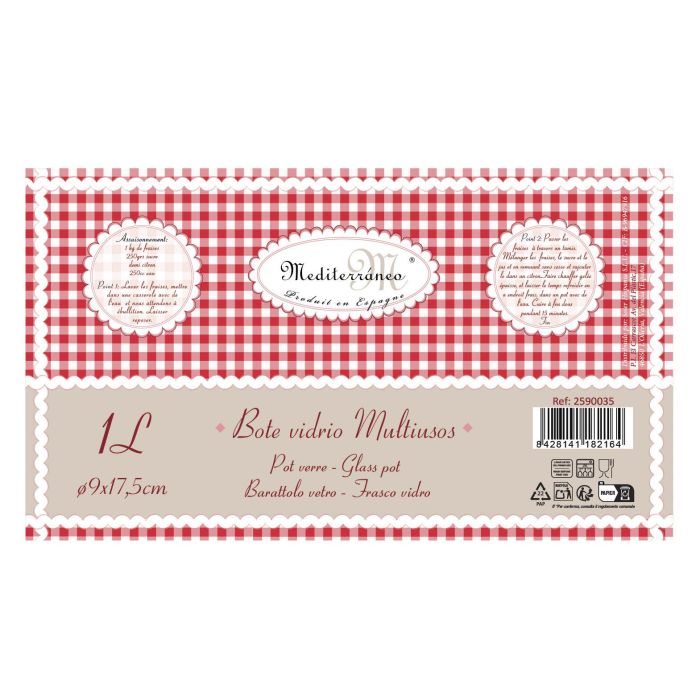 Mediterraneo Bote de Vidrio con Tapa 935 ml (1/4 Galón) Ø9,3x17,8 cm (12 Unidades) 1 Mediterraneo Bote de Vidrio con Tapa 935 ml (1/4 Galón) Ø9,3x17,8 cm (12 Unidades) 1