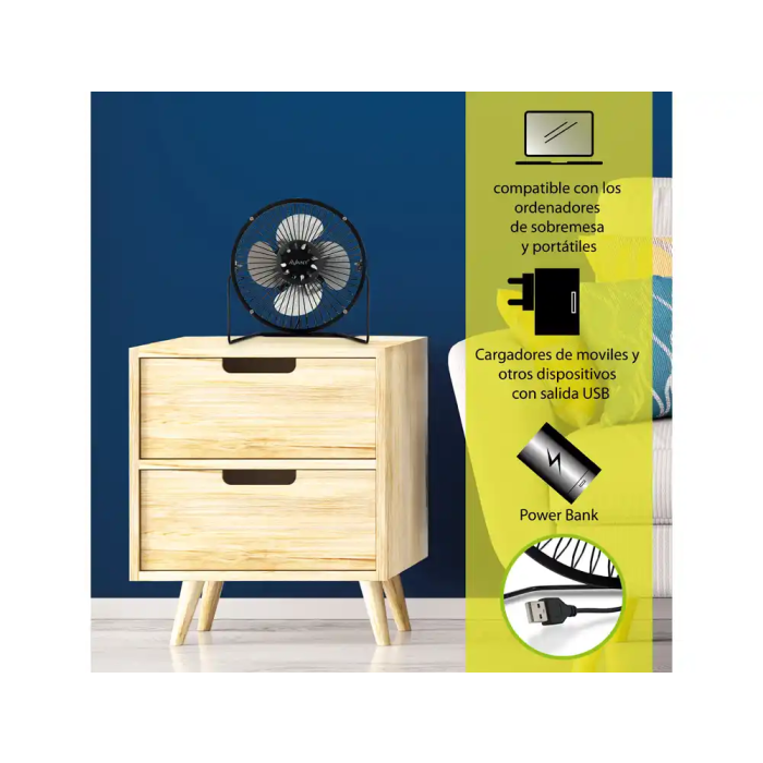 Avant Ventilador de Sobremesa 3W, Diámetro 150 mm, Alimentación USB, Cable 1m, Color Negro, 20x10.5x21 cm 3