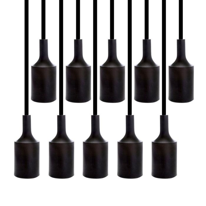Pack 10 Portalámparas E27 con Cable y Rosetón, Negro 2