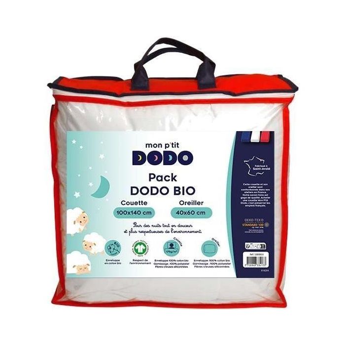 MON P'TIT DODO DOD3700948334133 Pack orgánico Edredón 100x140cm + Almohada 40x60cm - Cálido, Fibra hueca siliconada, 1 persona 1