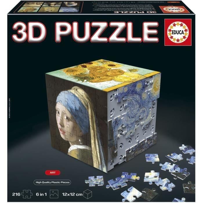 Educa 20123 Puzzle 3D Cube Arte - Reto de 6 Puzzles de 36 Piezas en 1 Cubo para +8 Años