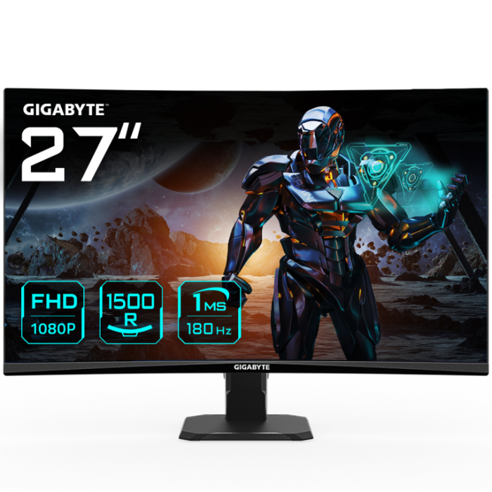 Gigabyte Monitor GS27FC 27" Curvo, FHD 1920x1080, 180Hz, 1ms, VA, 3000:1, 2HDMI+1DP Gigabyte Monitor GS27FC 27" Curvo, FHD 1920x1080, 180Hz, 1ms, VA, 3000:1, 2HDMI+1DP