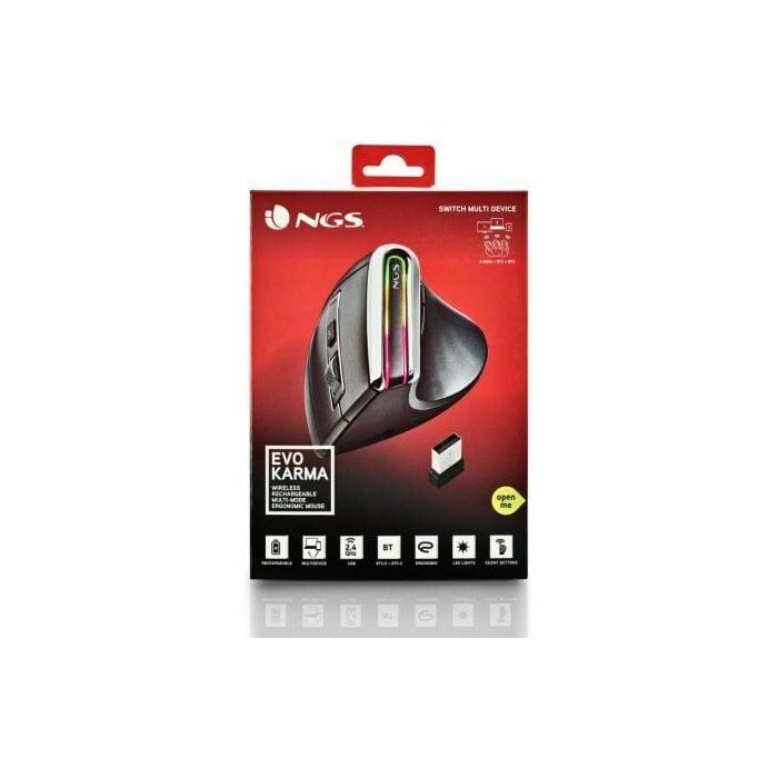 NGS Evo Karma Ratón Vertical Inalámbrico Ergonómico Recargable Multidispositivo Silencioso Luces LED 3200 DPI 5 Botones Diestros 4