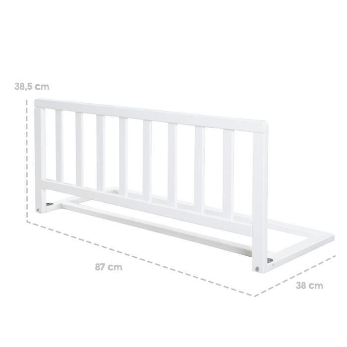 ROBA Barandilla de Cama de Madera 90 cm - Protección Anticaída Segura para Bebés y Niños - 18 Meses a 5 Años - Fácil Montaje - Blanco 2