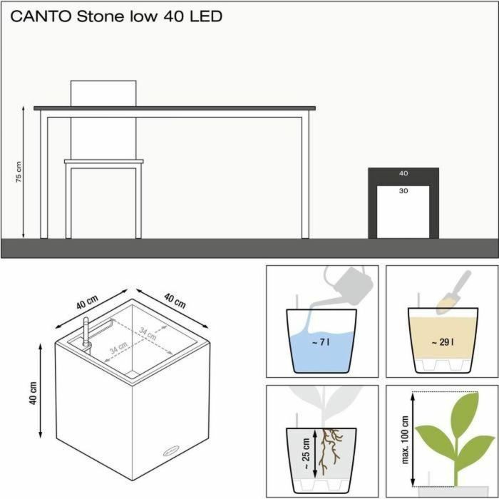 Macetero LECHUZA Canto Stone Cube 40 - kit LED completo, blanco cuarzo 3