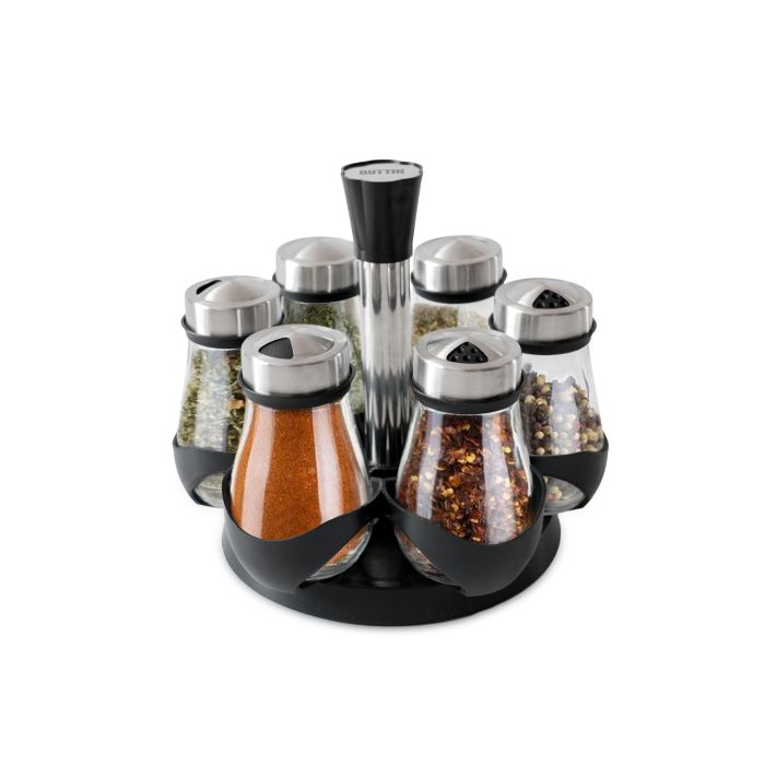 Quttin Set de 6 Especieros de Vidrio con Soporte - Organiza tus Especias con Estilo y Practicidad (8 Unidades) 6 Quttin Set de 6 Especieros de Vidrio con Soporte - Organiza tus Especias con Estilo y Practicidad (8 Unidades) 6
