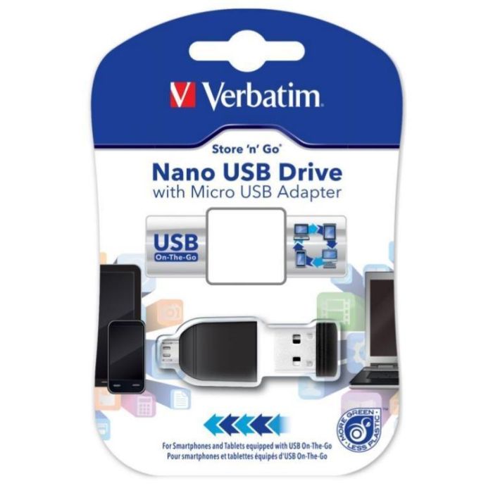 Verbatim Pendrive Nano On-The-Go 16 grb Usb 2.0 Otg Con Adaptador Micro Usb Negro Verbatim Pendrive Nano On-The-Go 16 grb Usb 2.0 Otg Con Adaptador Micro Usb Negro