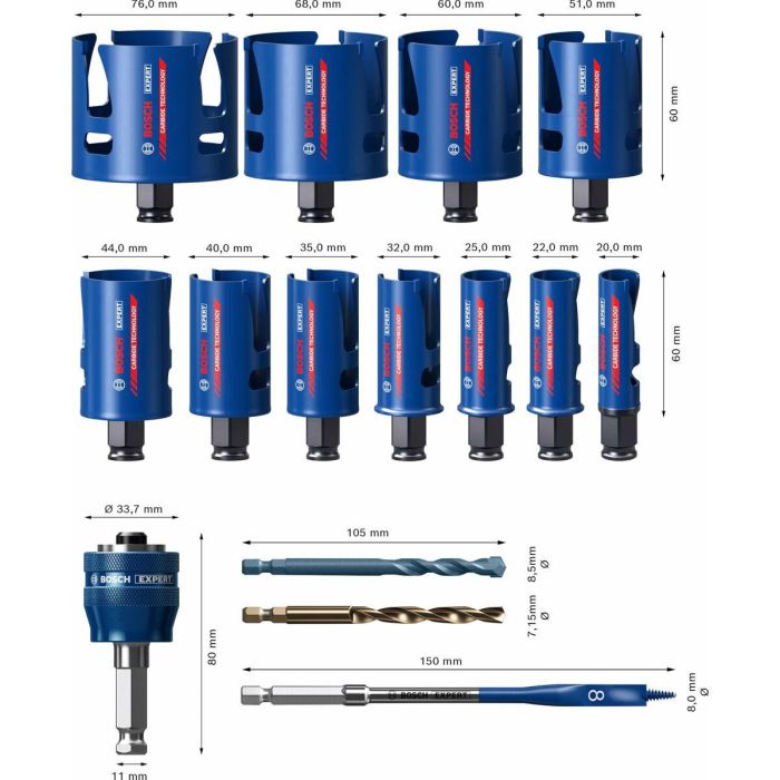 Bosch Professional BOS4059952536354 Juego de Sierras de Corona para Construcción Experto, 11 Piezas, Diámetro 20-76 mm 10 Bosch Professional BOS4059952536354 Juego de Sierras de Corona para Construcción Experto, 11 Piezas, Diámetro 20-76 mm 10
