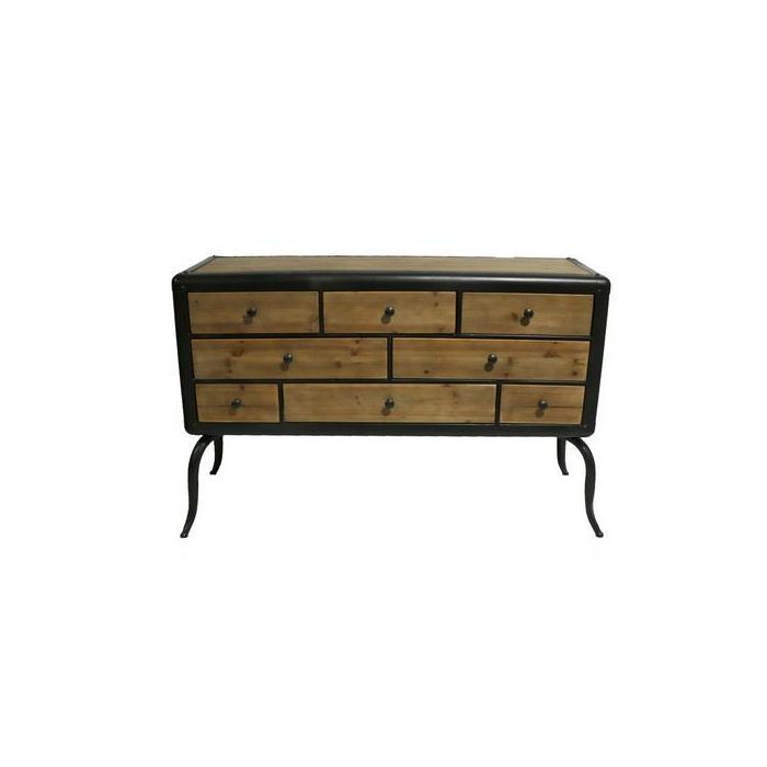 DKD Home Decor Cajonera Vintage de Madera Abeto y Metal, 8 Cajones, Natural y Negro, 129x42x79 cm Desmontable