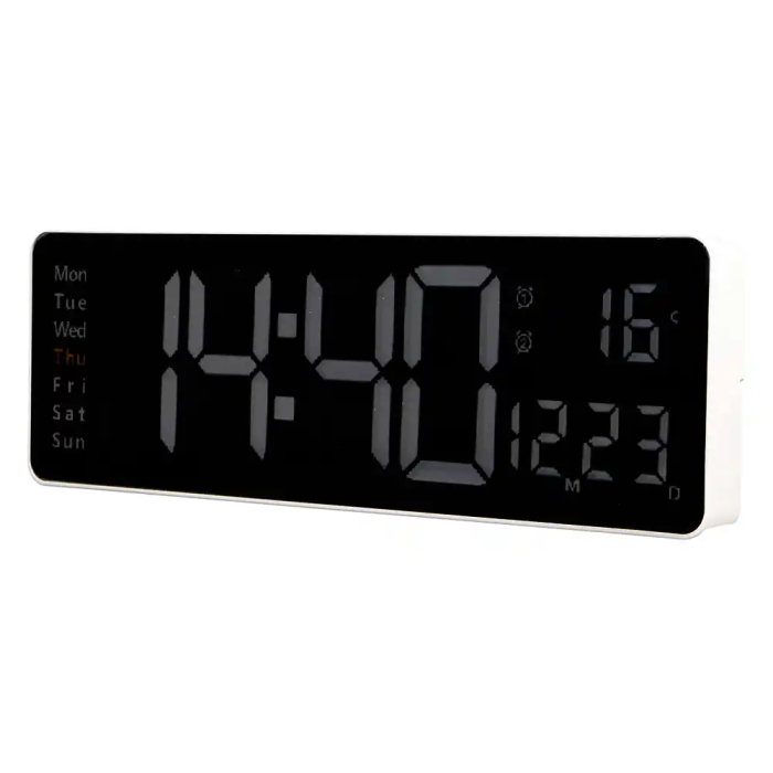 Q-connect Reloj Digital de Pared y Sobremesa con Temperatura, Mando a Distancia y LED Ajustable 387x32x130 mm 2