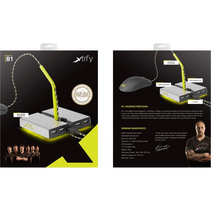 CHERRY Xtrfy Mouse Bungee B4 m. LED 4-port USB Hub 5