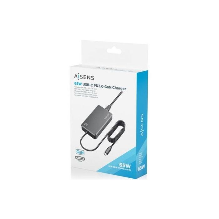 Cargador Sobremesa GaN Aisens ASCH-1PD65D068-BK/ 1xUSB Tipo-C/ 65W 4