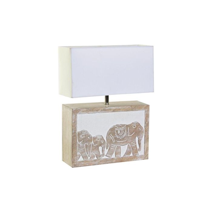 DKD Home Decor Lámpara de Sobremesa Indio de Mango y Poliéster E27 Marrón Blanco 12 x 41 x 33 cm