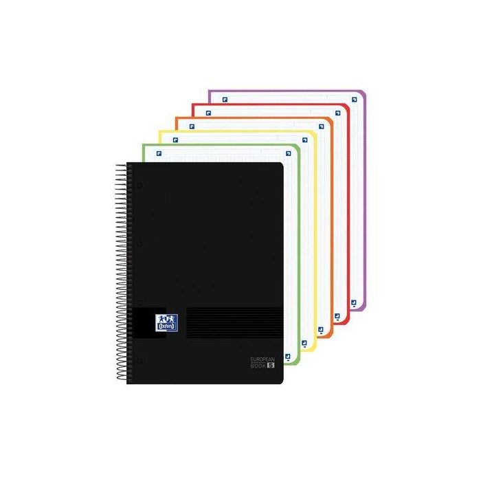 Oxford Europeanbook 10 Cuaderno Espiral DIN A4+ 120 Hojas Cuadro 5 mm Tapa Plástico Negro 15x298x240 mm
