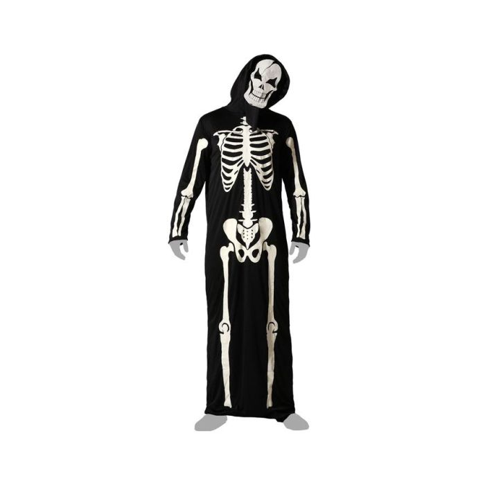 Disfraz de Esqueleto Negro con Capucha para Hombre Adulto Talla M-L Halloween