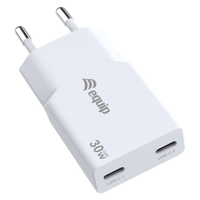 Equip 245524 Cargador USB-C GaN Slim 30W 2 Puertos (PD 3.0, QC 3.0) Blanco - Carga Rápida Compacta para 2 Dispositivos 0 Equip 245524 Cargador USB-C GaN Slim 30W 2 Puertos (PD 3.0, QC 3.0) Blanco - Carga Rápida Compacta para 2 Dispositivos 0