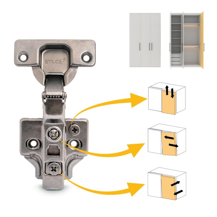 Emuca Lote de 20 bisagras codo X91 con cierre suave y suplementos para atornillar, Altura 0, Acero, Titanio 5 Emuca Lote de 20 bisagras codo X91 con cierre suave y suplementos para atornillar, Altura 0, Acero, Titanio 5