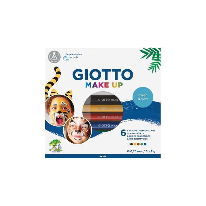 Giotto Set 6 Lápices Cosméticos Colores Clásicos Mina Gigante de 6.25mm, Madera Cedro, Maquillaje Suave Lavable