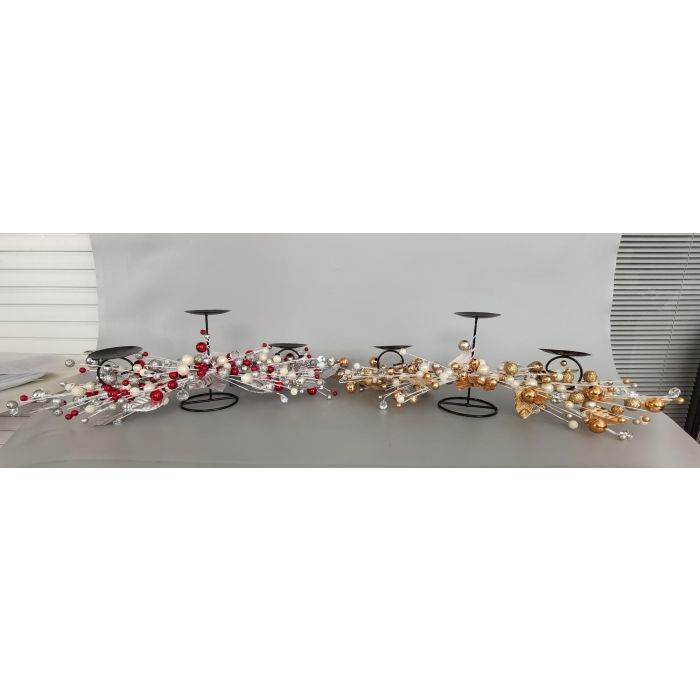 DKD Home Decor Candelabro Tradicional Navidad Rojo Dorado de PVC y Metal con Bolas 10x20x70 cm (2 Unidades)