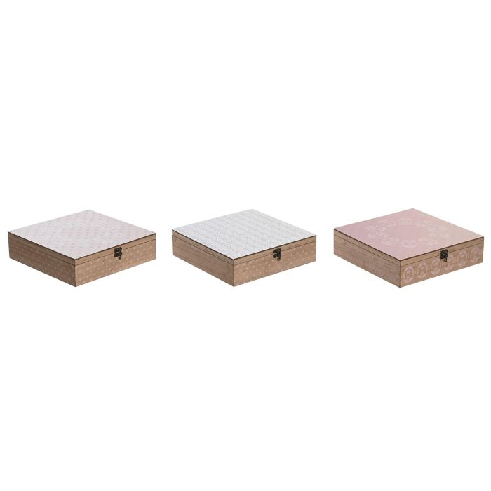 DKD Home Decor Caja Organizadora de Infusiones Estilo Scandi Rosa Blanco de MDF y Cristal 24x24x7 cm Colección Pixel Love (3 Unidades) 0 DKD Home Decor Caja Organizadora de Infusiones Estilo Scandi Rosa Blanco de MDF y Cristal 24x24x7 cm Colección Pixel Love (3 Unidades) 0