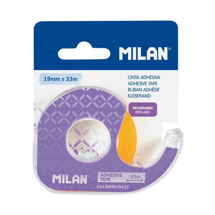 Blíster cinta adhesiva transparente 19mm x 33m con dispensador milan