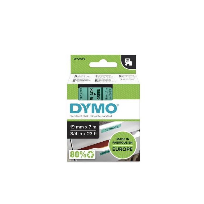 Dymo 45809 Cinta de Transferencia Térmica D1, Negro sobre Verde 19 mm x 7M, Poliéster Autoadhesiva para Rotuladora Labelmanager