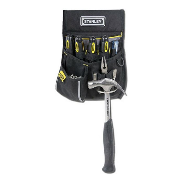 Stanley 1-96-181 Cinturón Portaherramientas de Nylon Alta Resistencia con Parte Trasera Acolchada, Bolsas para Clavos y Bucle Martillo, Negro