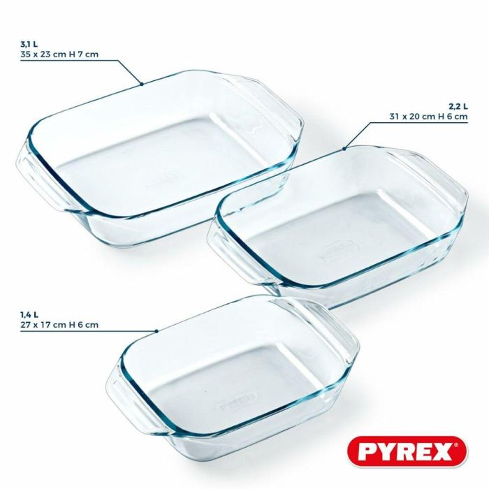 Pyrex PYR3426470296434 Juego de 3 fuentes para horno Rectangular Vidrio 20-25-28 cm 1 Pyrex PYR3426470296434 Juego de 3 fuentes para horno Rectangular Vidrio 20-25-28 cm 1