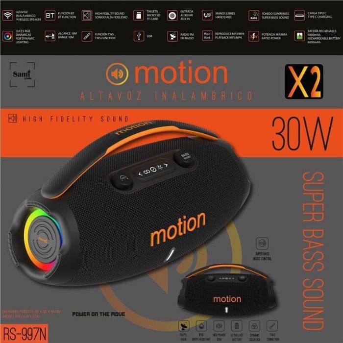SAMI Altavoz Multimedia MOTION X2 30W XL, Color Negro, Potencia 30W