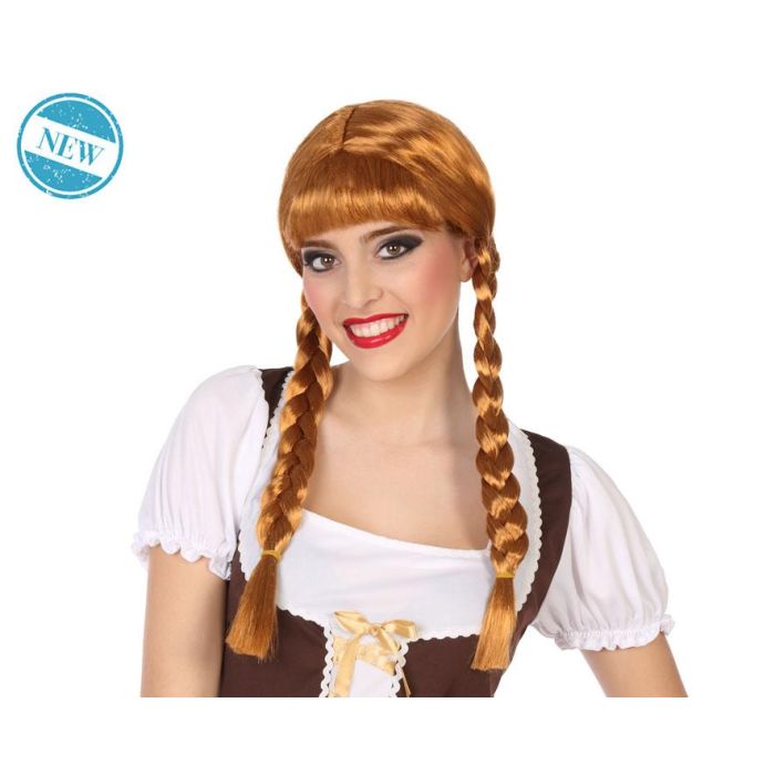 Peluca Castaña con Dos Trenzas 180 gr para Disfraces Tradicionales Campesina Niña Cuento Bávara Fiesta Temática 0 Peluca Castaña con Dos Trenzas 180 gr para Disfraces Tradicionales Campesina Niña Cuento Bávara Fiesta Temática 0